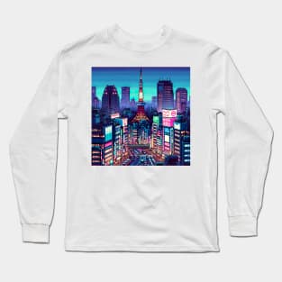 Tokyo Pixel Art Illustration Long Sleeve T-Shirt